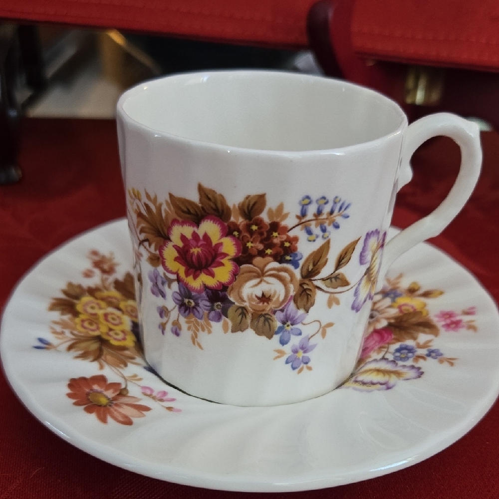 Aynsley Vintage "Summertime" Floral Bone China Demitasse Cup and Saucer Set
